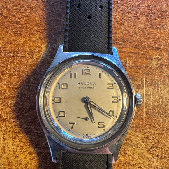 Bulova Silver Case with Black Strap Watch - Picture 1 of 9
